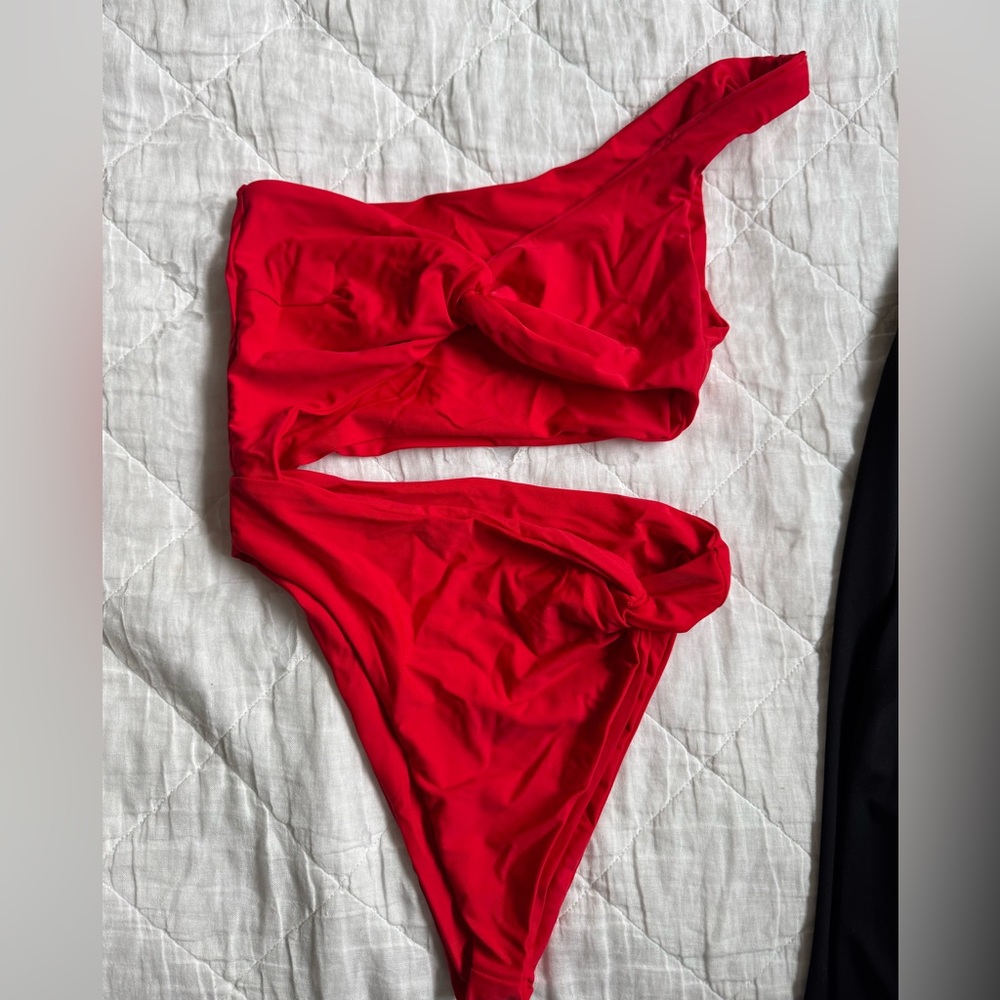 One-Shoulder Red Swimsuit